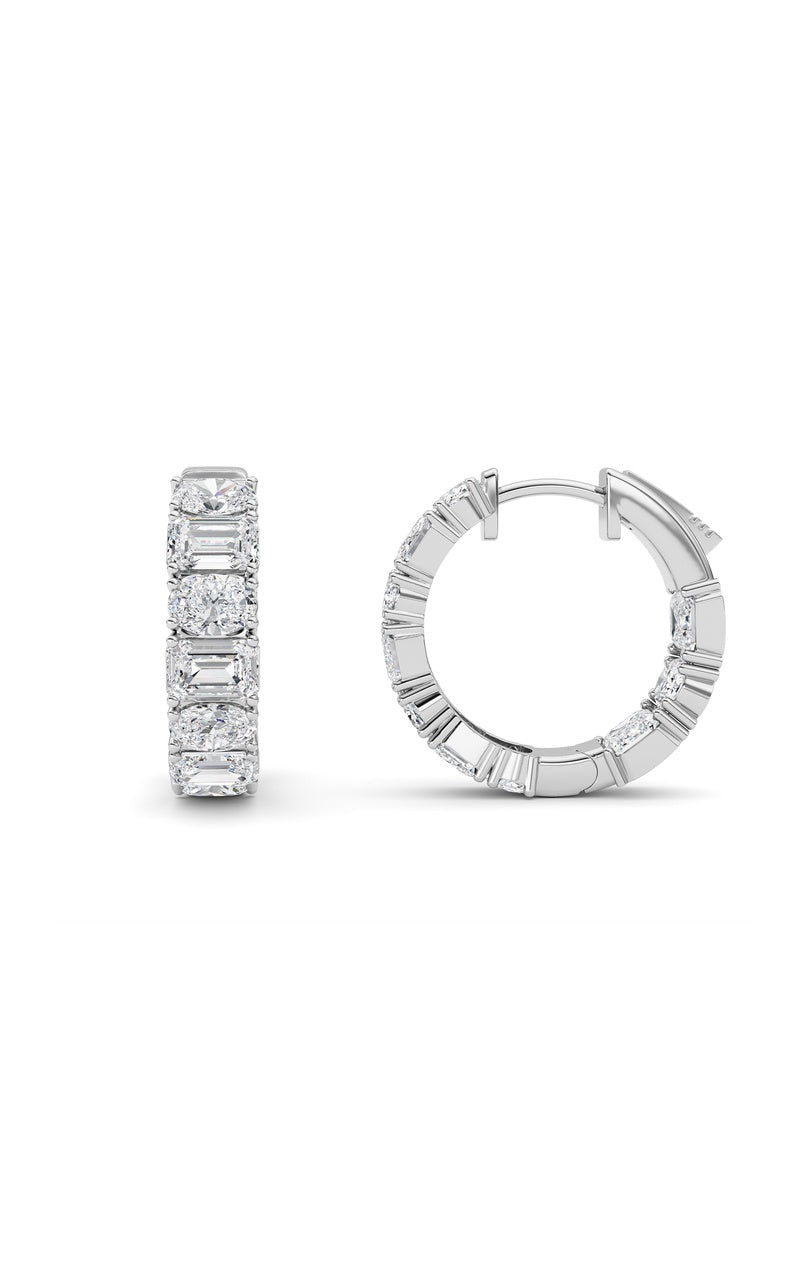 5Cttw Emerald Shaped Lab Grown Diamond (F/VS )Inside Out Hoop Earrings in 14K Gold