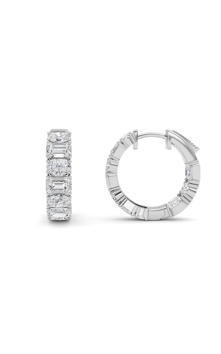 5Cttw Emerald Shaped Lab Grown Diamond (F/VS )Inside Out Hoop Earrings in 14K Gold