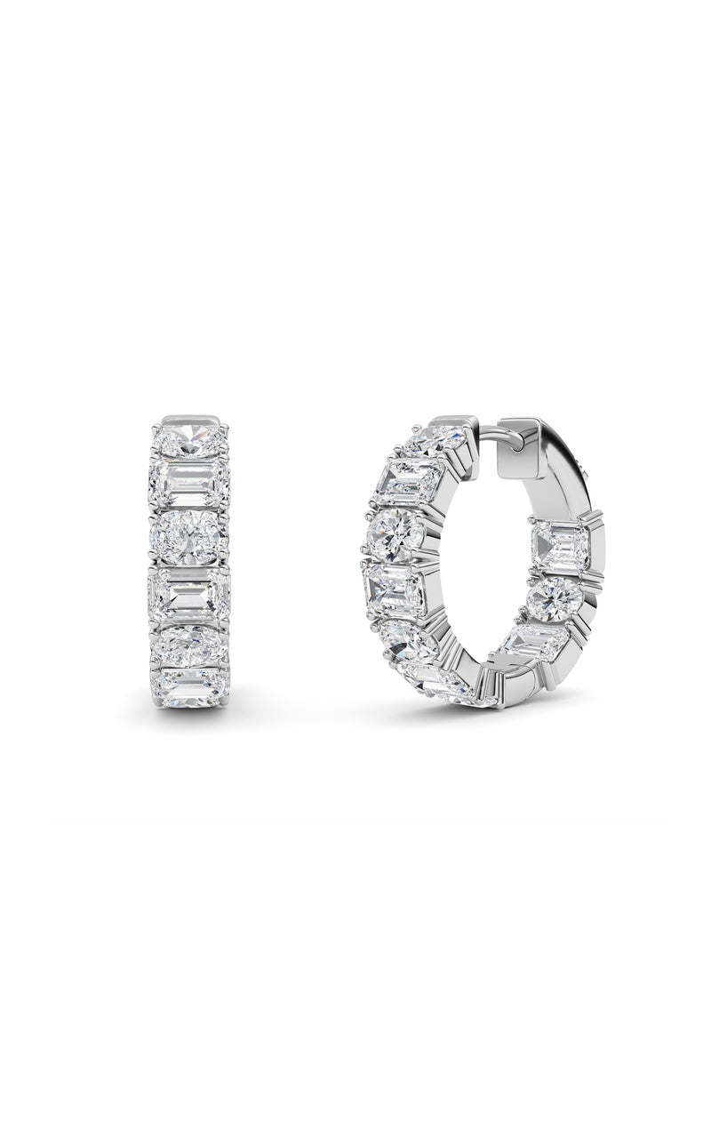 5Cttw Emerald Shaped Lab Grown Diamond (F/VS )Inside Out Hoop Earrings in 14K Gold