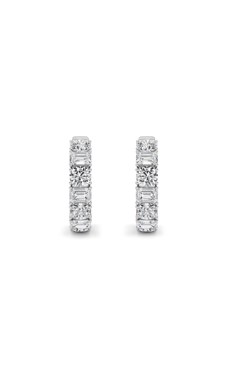 5Cttw Emerald Shaped Lab Grown Diamond (F/VS )Inside Out Hoop Earrings in 14K Gold