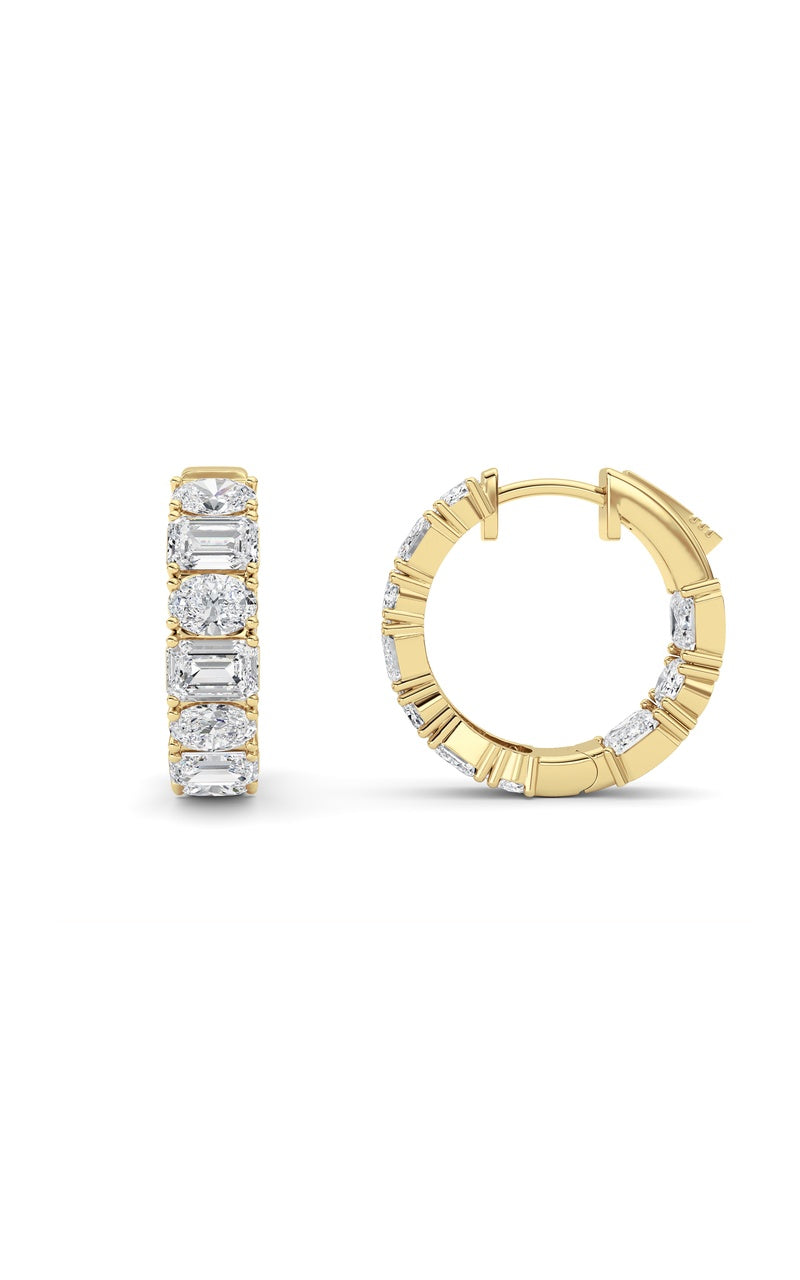 5Cttw Emerald Shaped Lab Grown Diamond (F/VS )Inside Out Hoop Earrings in 14K Gold