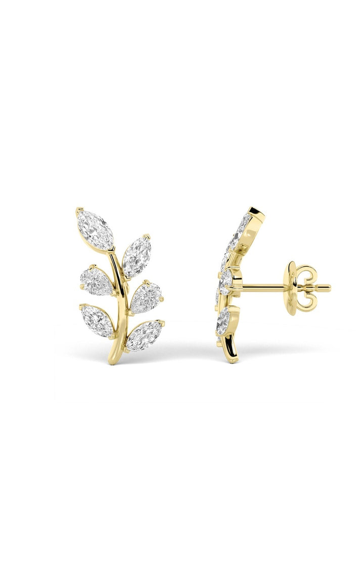 2Cttw Marquise Shaped Lab Grown Diamond (G/VS) Leaf Motif Fashion Earrings in 14K Gold