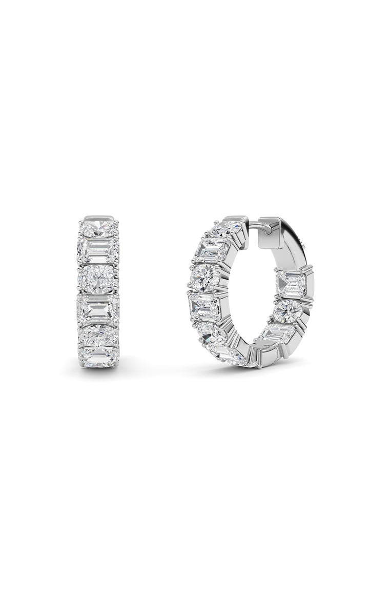 5Cttw Emerald Shaped Lab Grown Diamond (F/VS )Inside Out Hoop Earrings in 14K Gold