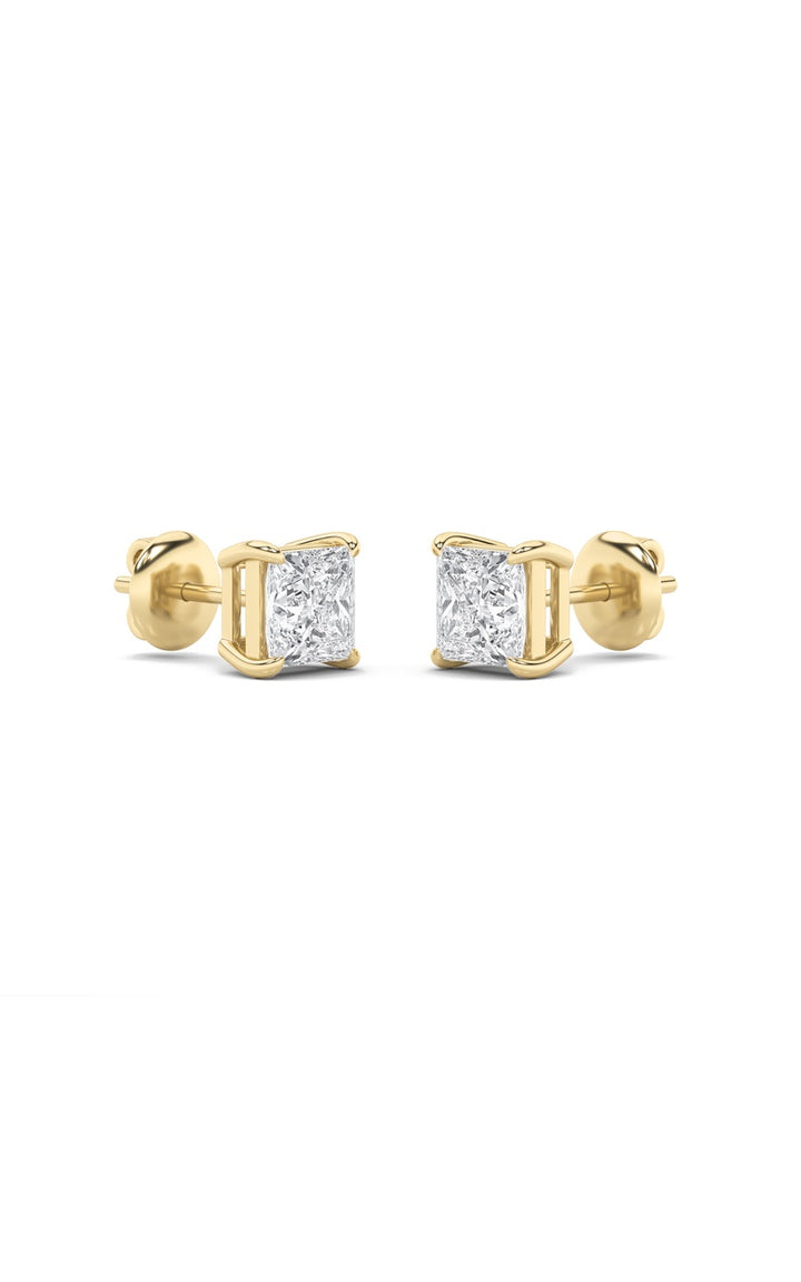 2Cttw Princess Shaped Lab Grown Diamond (F/VS) Stud Earrings in 14K Gold