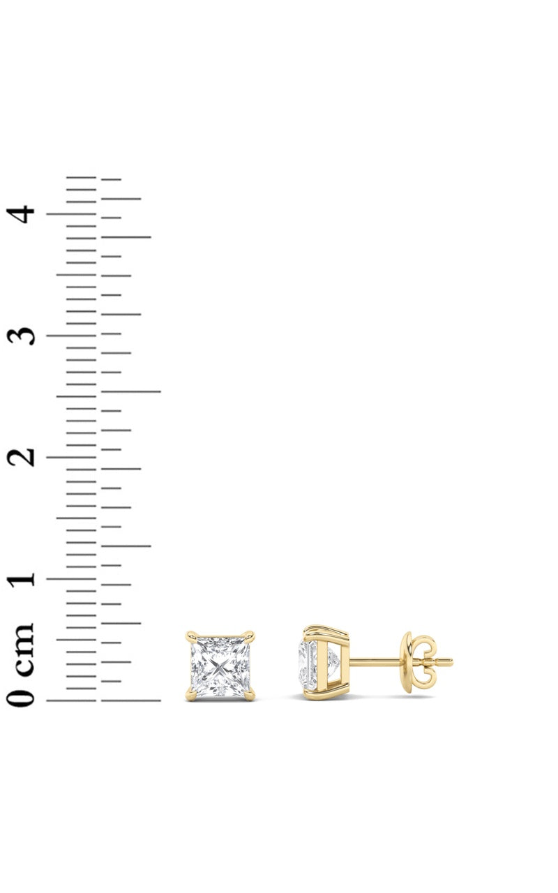 2Cttw Princess Shaped Lab Grown Diamond (F/VS) Stud Earrings in 14K Gold