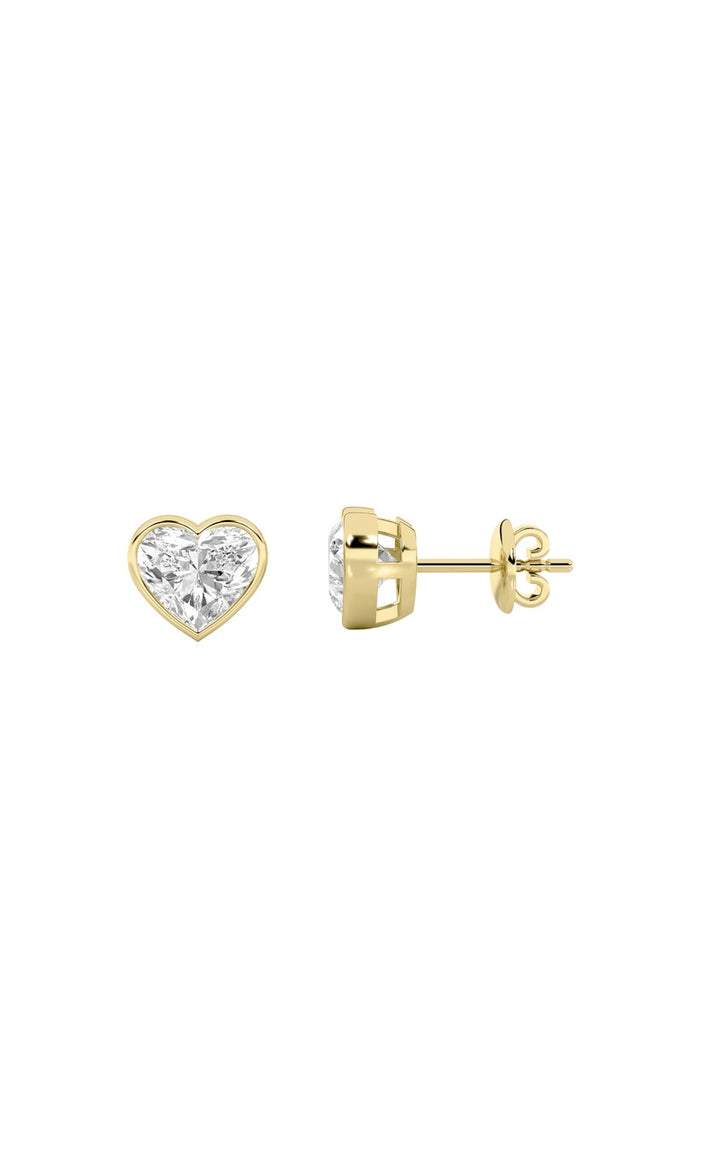 2Cttw Heart Shaped Lab Grown Diamond (F/VS) Bezel Set Stud Earrings in 14K Gold