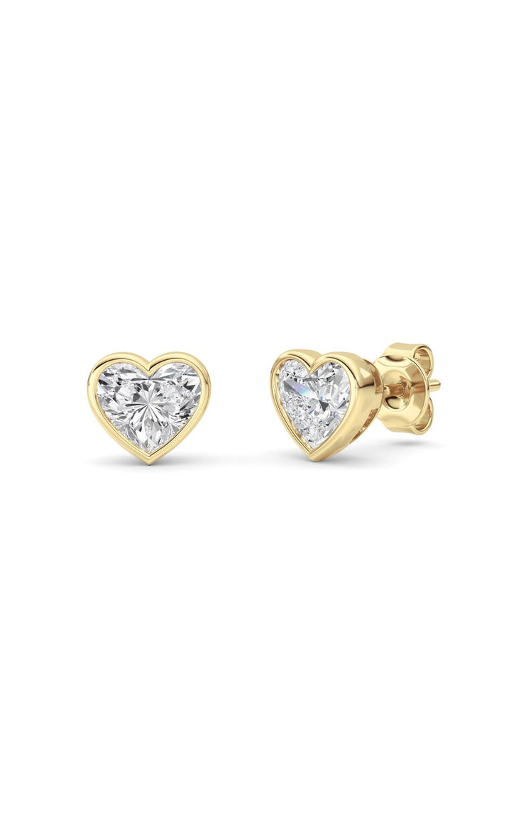 2Cttw Heart Shaped Lab Grown Diamond (F/VS) Bezel Set Stud Earrings in 14K Gold