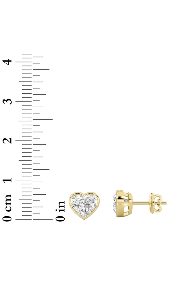 2Cttw Heart Shaped Lab Grown Diamond (F/VS) Bezel Set Stud Earrings in 14K Gold