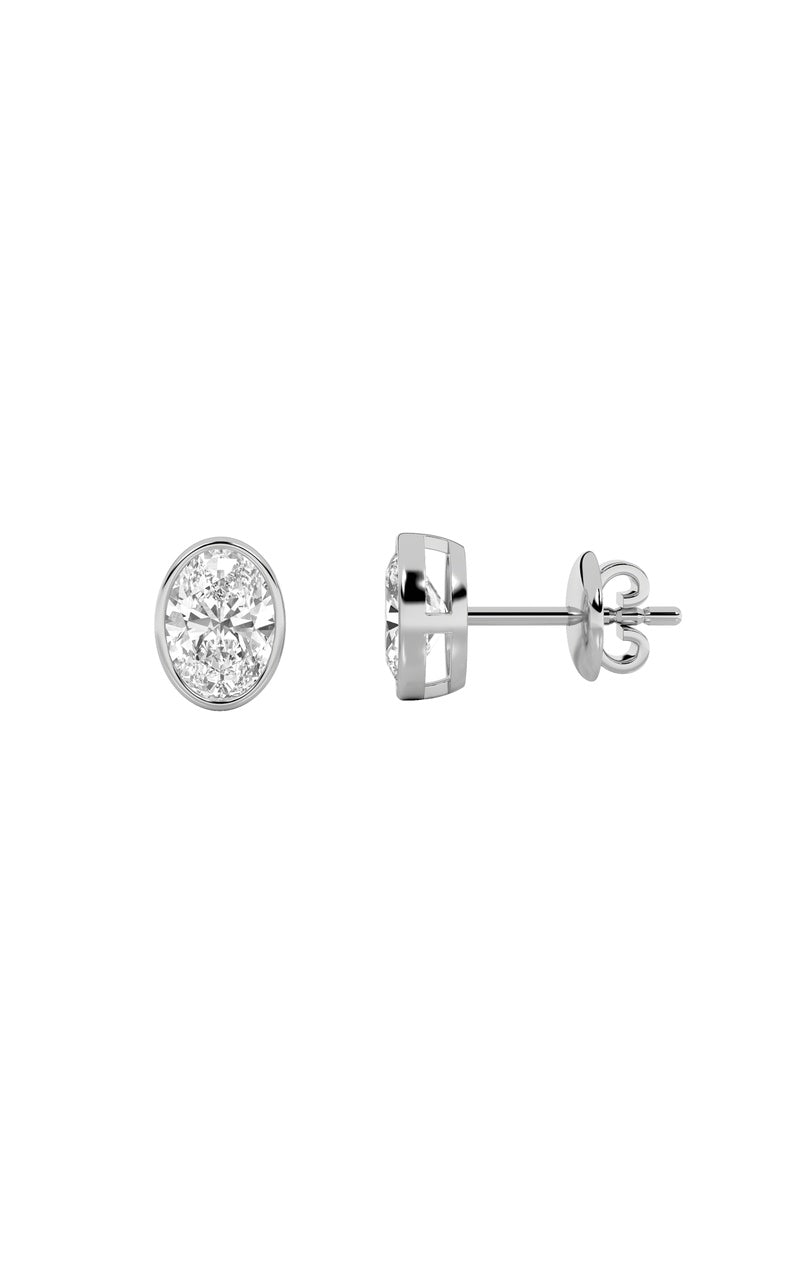 1Cttw Oval Shaped Lab Grown Diamond (F/VS) Bezel Set Stud Earrings in 14K Gold