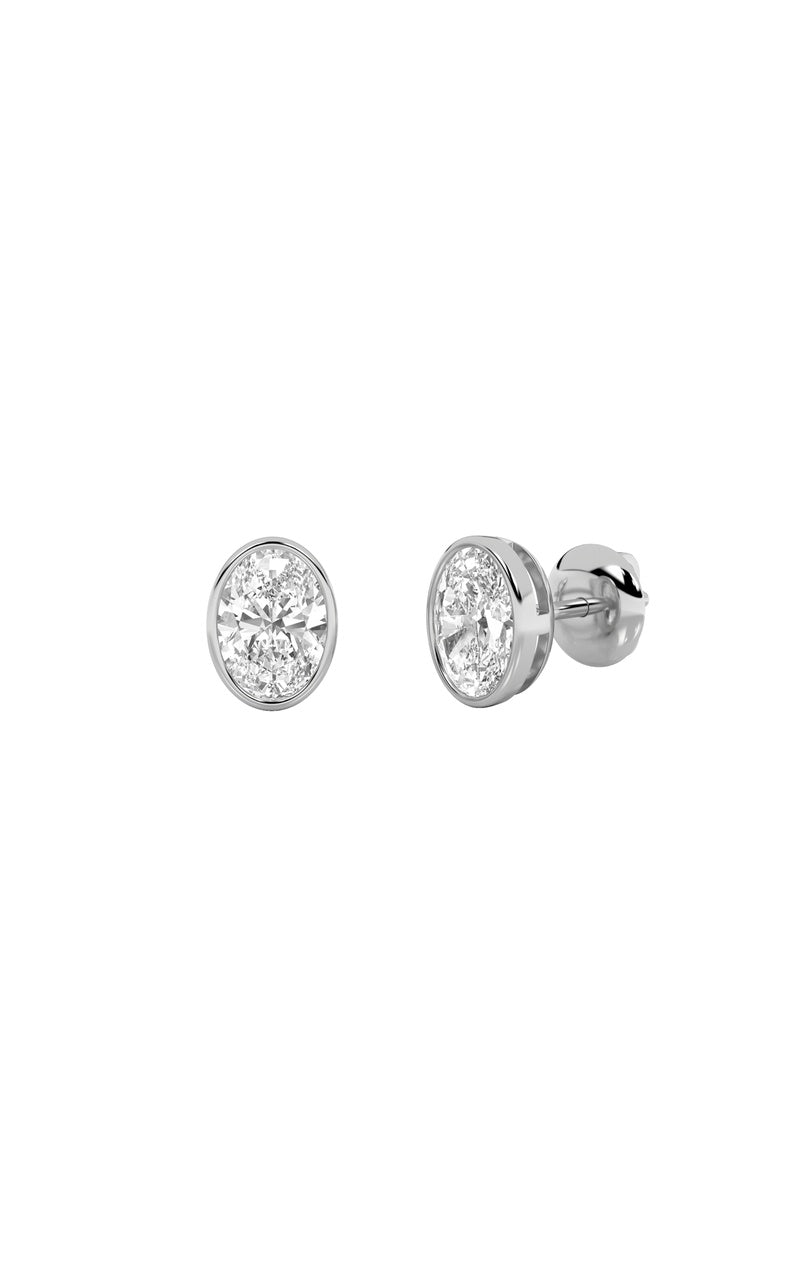 1Cttw Oval Shaped Lab Grown Diamond (F/VS) Bezel Set Stud Earrings in 14K Gold