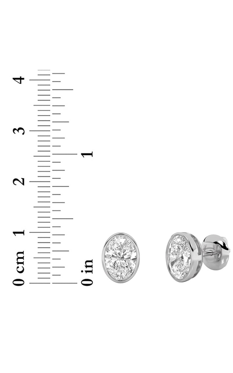 1Cttw Oval Shaped Lab Grown Diamond (F/VS) Bezel Set Stud Earrings in 14K Gold