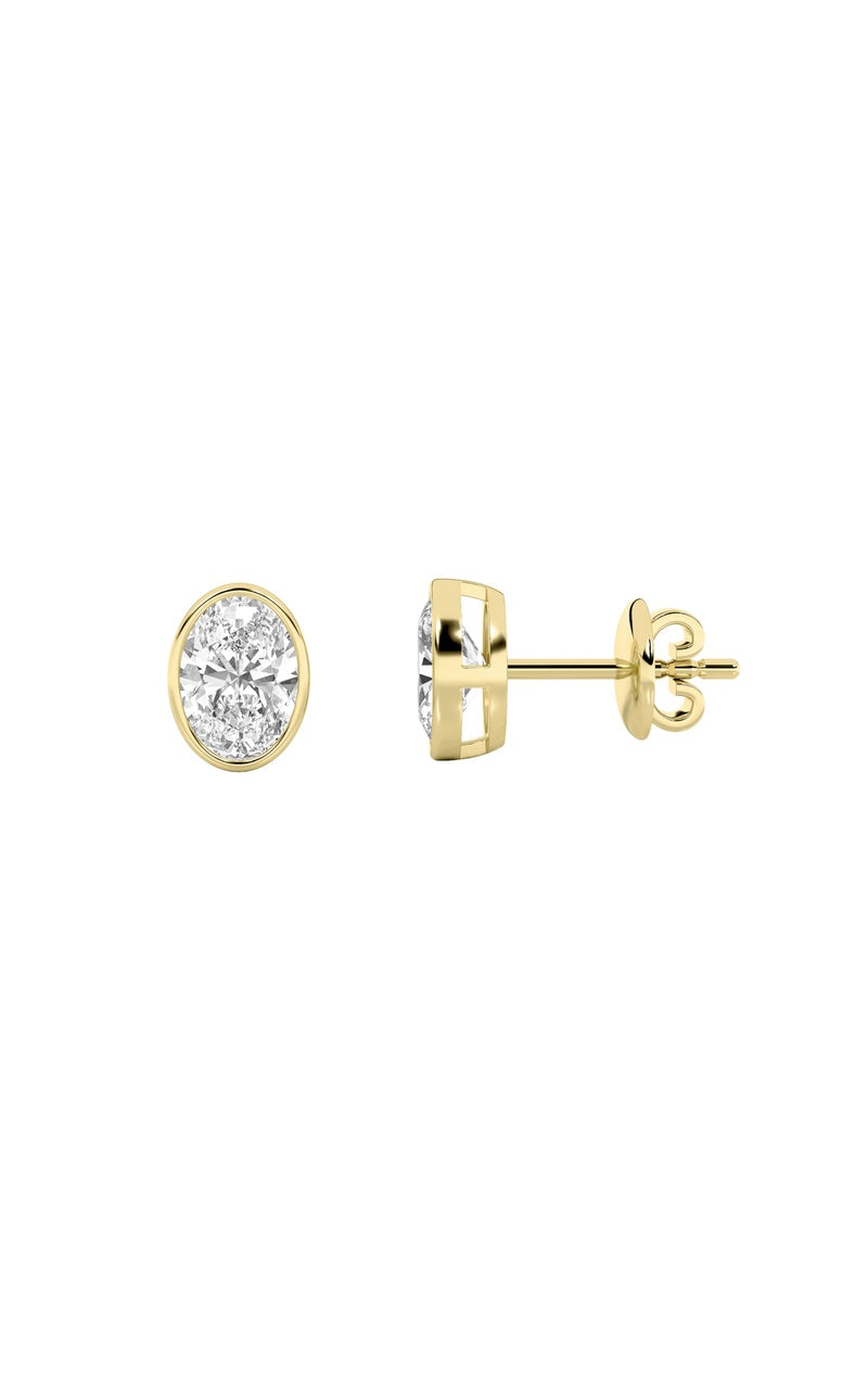 1Cttw Oval Shaped Lab Grown Diamond (F/VS) Bezel Set Stud Earrings in 14K Gold