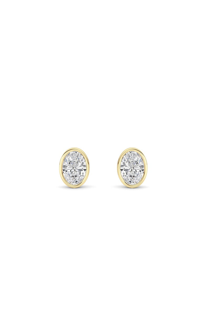 1Cttw Oval Shaped Lab Grown Diamond (F/VS) Bezel Set Stud Earrings in 14K Gold