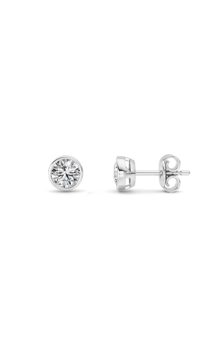 1Cttw Round Shaped Lab Grown Diamond (F/VS) BezelSet Earrings in 14K Gold