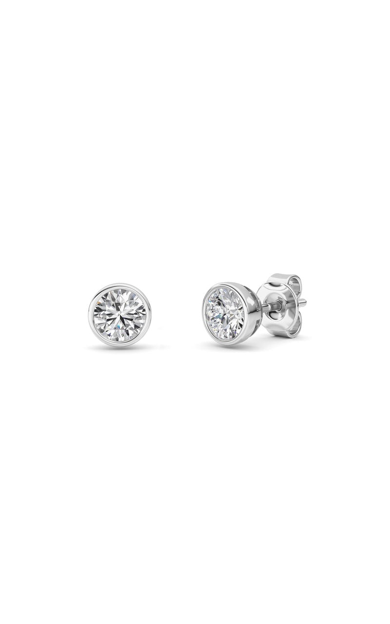 1Cttw Round Shaped Lab Grown Diamond (F/VS) Bezel Set Earrings in 14K Gold