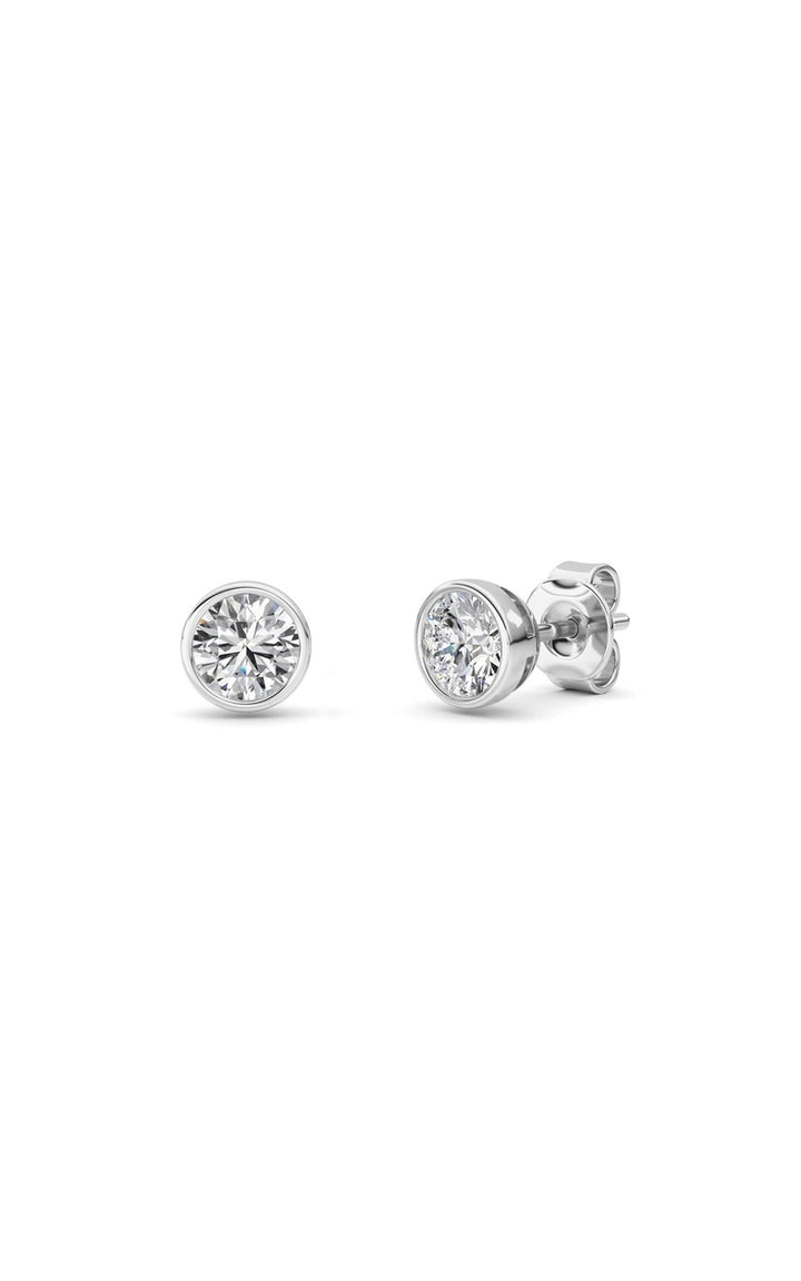 1Cttw Round Shaped Lab Grown Diamond (F/VS) Bezel Set Earrings in 14K Gold