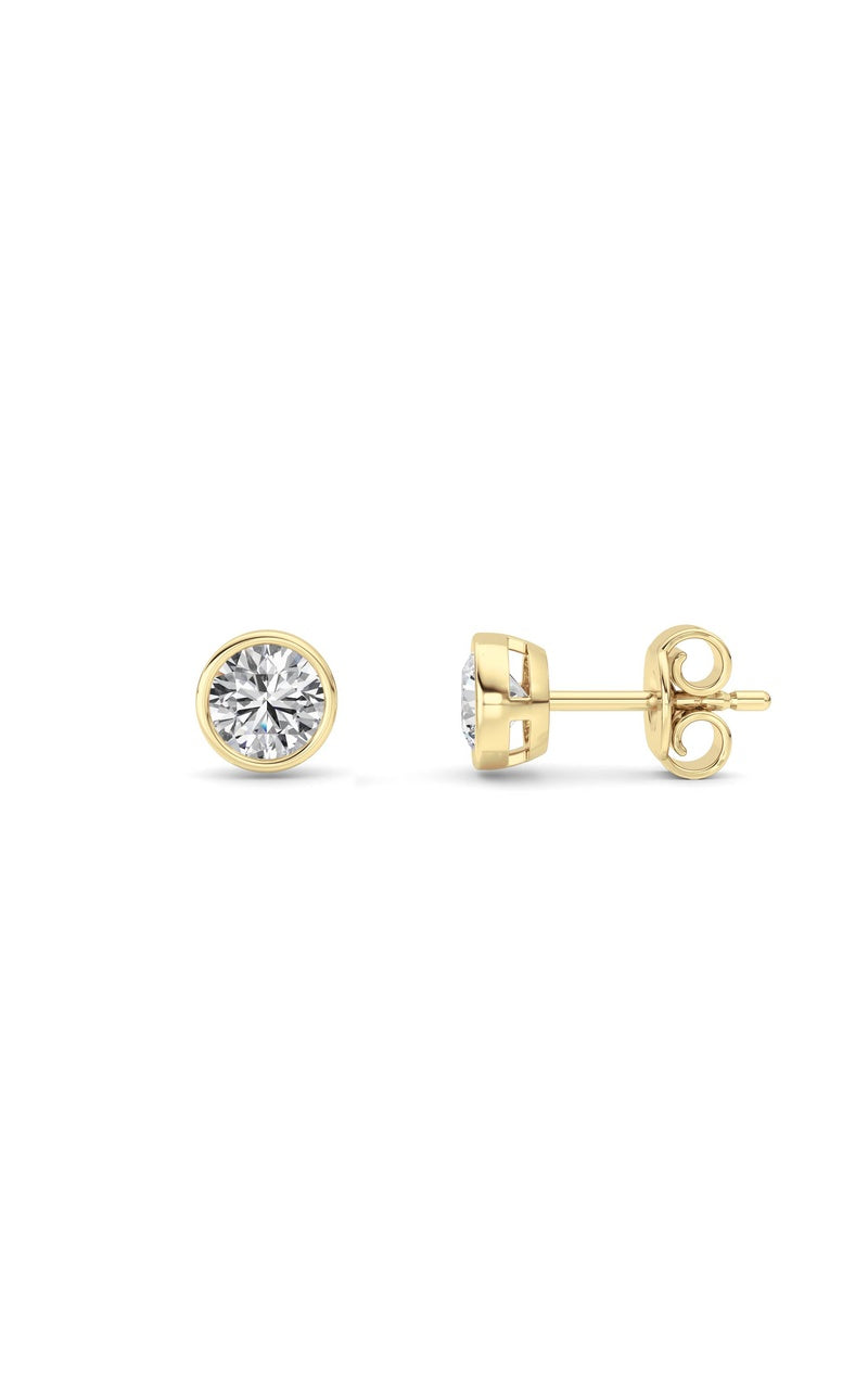 1Cttw Round Shaped Lab Grown Diamond (F/VS) BezelSet Earrings in 14K Gold