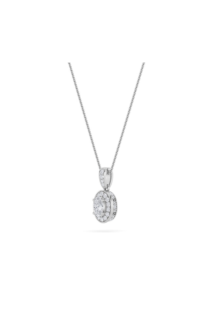 0.75Cttw Oval Shaped Lab Grown Diamond (F/VS) Halo Pendant in 14K Gold