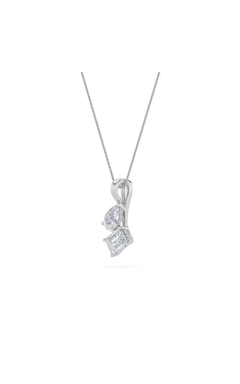 3Cttw Emerald Shaped Lab Grown Diamond (F/VS) Toi et Moi Pendant in 14K Gold