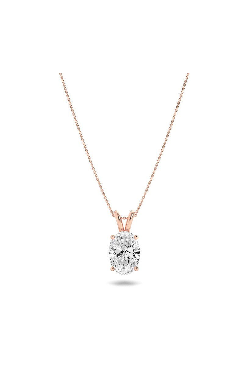 2Cttw Oval Shaped Lab Grown Diamond (F/VS) Split Bale Solitaire Pendant in 14K Gold