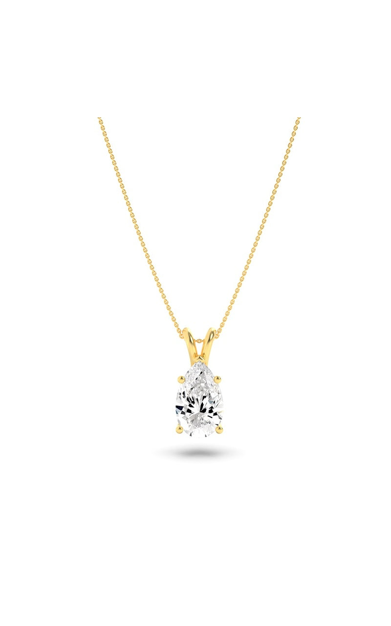 3Cttw Pear Shaped Lab Grown Diamond (F/VS) Split Bale Solitaire Pendant in 14K Gold