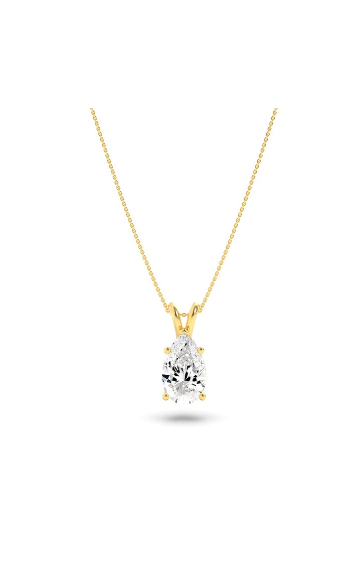 3Cttw Pear Shaped Lab Grown Diamond (F/VS) Split Bale Solitaire Pendant in 14K Gold