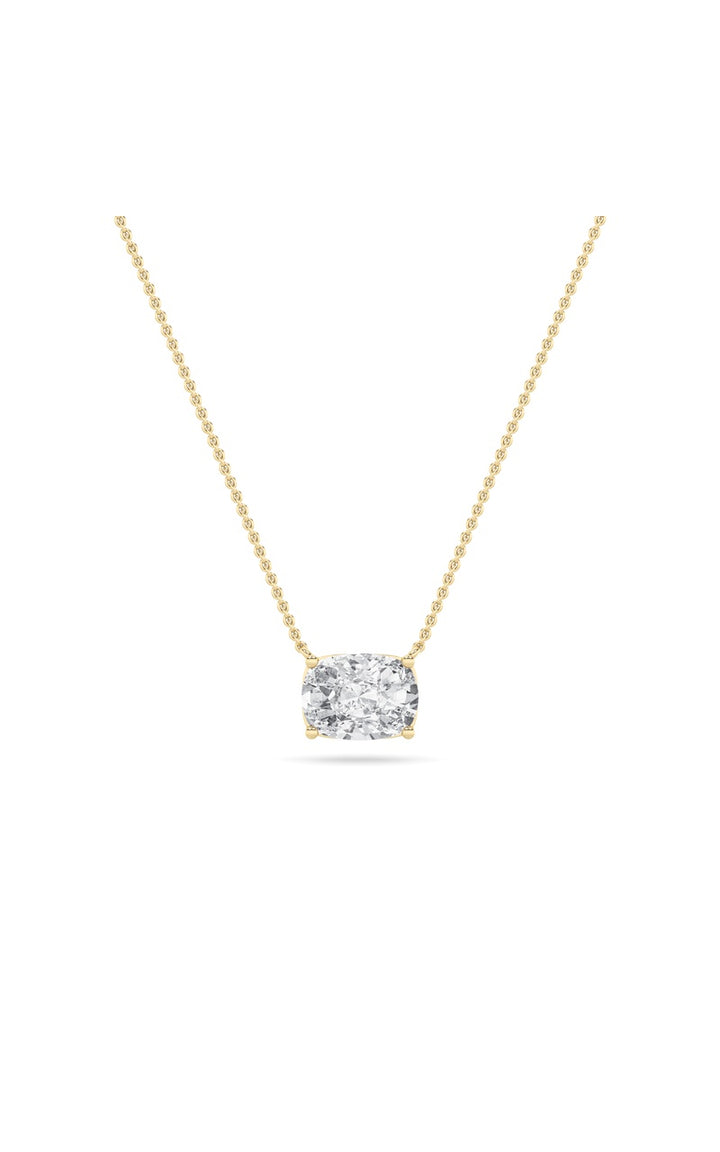 3Cttw Elongated Cushion Shaped Lab Grown Diamond (F/VS) East West Solitaire Necklace in 14K Gold