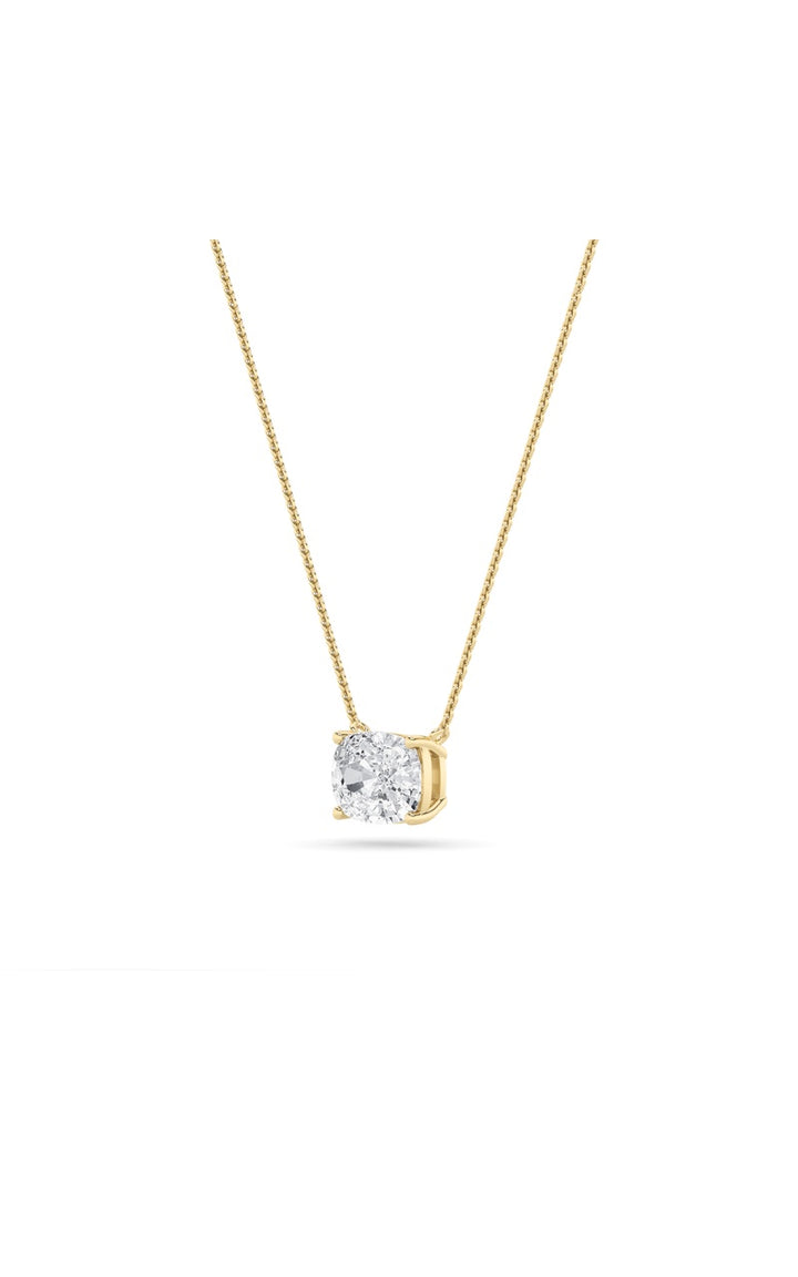 3Cttw Elongated Cushion Shaped Lab Grown Diamond (F/VS) East West Solitaire Necklace in 14K Gold
