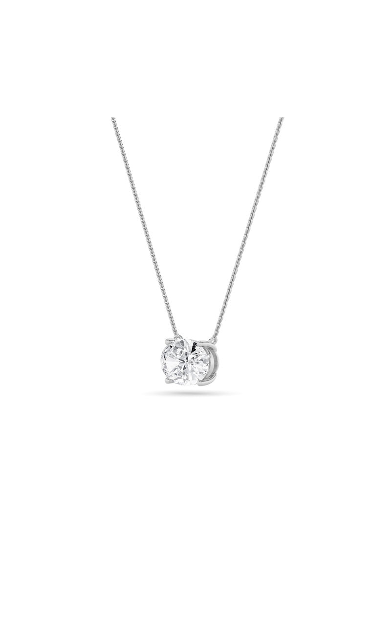1Cttw Oval Shaped Lab Grown Diamond (F/VS) East West Solitaire Necklace in 14K Gold
