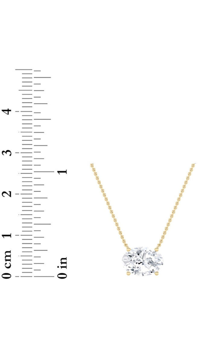 2Cttw Oval Shaped Lab Grown Diamond (F/VS) East West Solitaire Necklace in 14K Gold