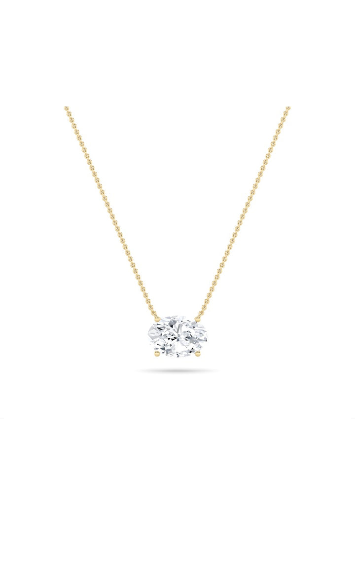 3Cttw Oval Shaped Lab Grown Diamond (F/VS) East West Solitaire Necklace in 14K Gold