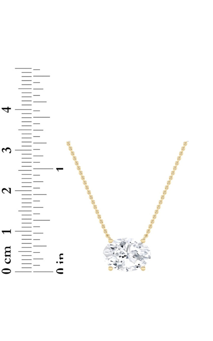 3Cttw Oval Shaped Lab Grown Diamond (F/VS) East West Solitaire Necklace in 14K Gold