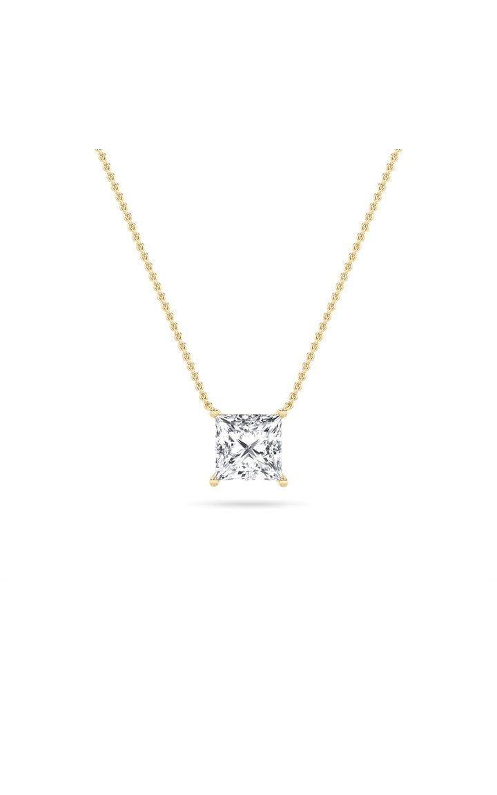 1Cttw Princess Shaped Lab Grown Diamond (F/VS) Solitaire Necklace in 14K Gold