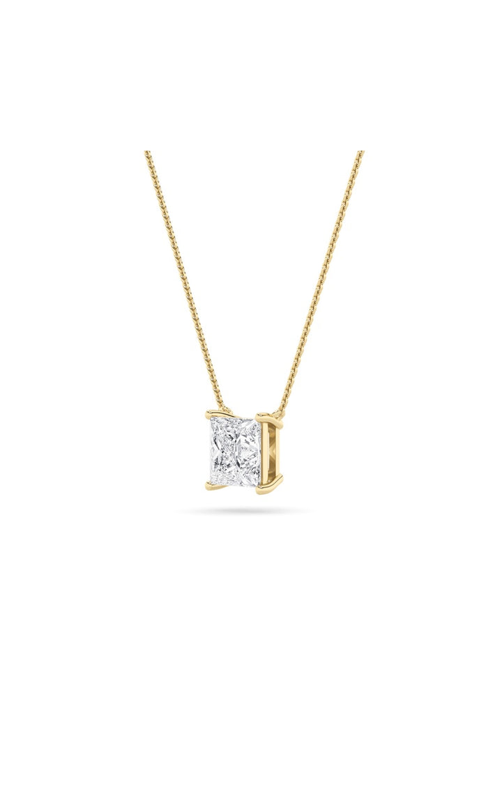 1Cttw Princess Shaped Lab Grown Diamond (F/VS) Solitaire Necklace in 14K Gold