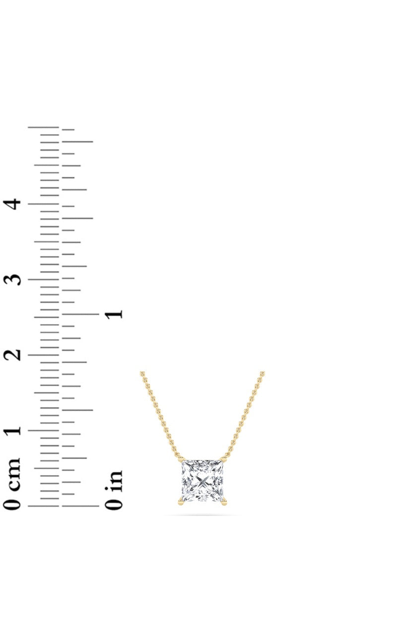 1Cttw Princess Shaped Lab Grown Diamond (F/VS) Solitaire Necklace in 14K Gold