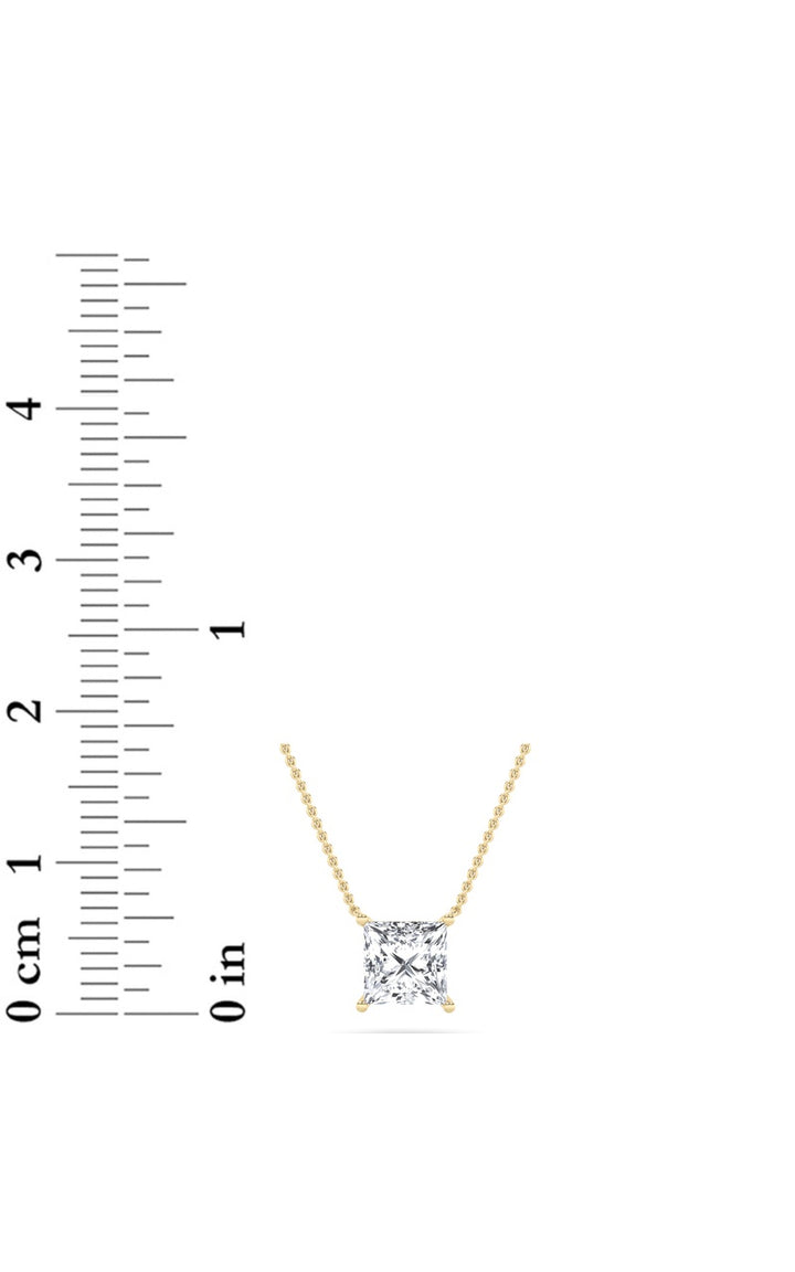 1Cttw Princess Shaped Lab Grown Diamond (F/VS) Solitaire Necklace in 14K Gold