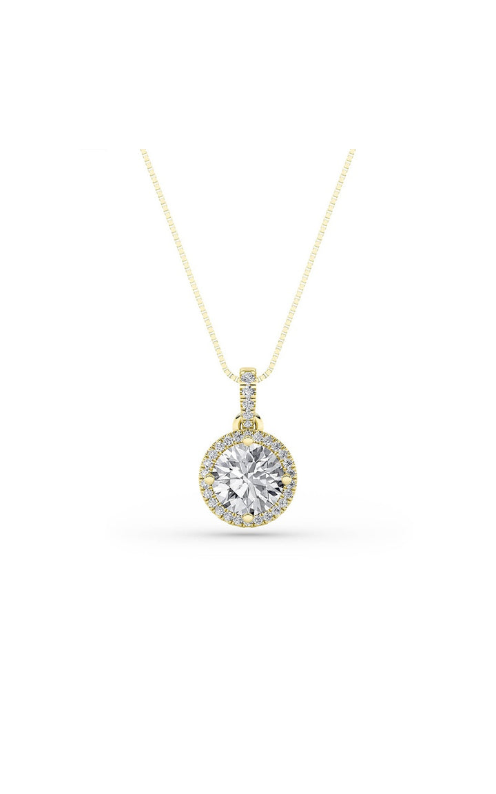 2Cttw Round Shaped Lab Grown Diamond (F/VS) Halo Pendant in 14K Gold