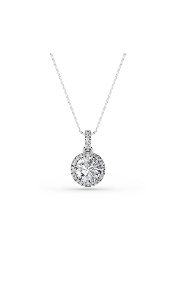 3Cttw Round Shaped Lab Grown Diamond (F/VS) Halo Pendant in 14K Gold