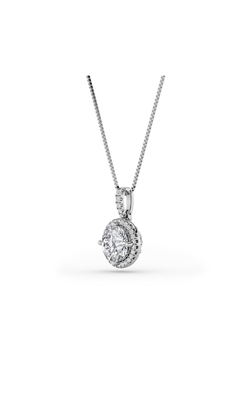 3Cttw Round Shaped Lab Grown Diamond (F/VS) Halo Pendant in 14K Gold
