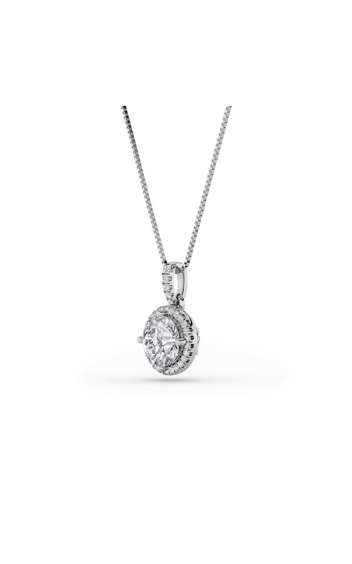 3Cttw Round Shaped Lab Grown Diamond (F/VS) Halo Pendant in 14K Gold