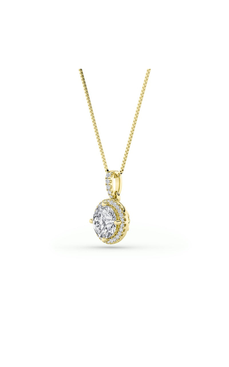 3Cttw Round Shaped Lab Grown Diamond (F/VS) Halo Pendant in 14K Gold