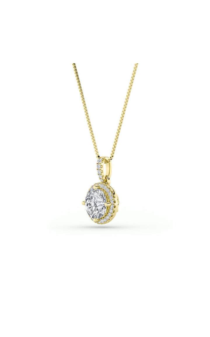 3Cttw Round Shaped Lab Grown Diamond (F/VS) Halo Pendant in 14K Gold
