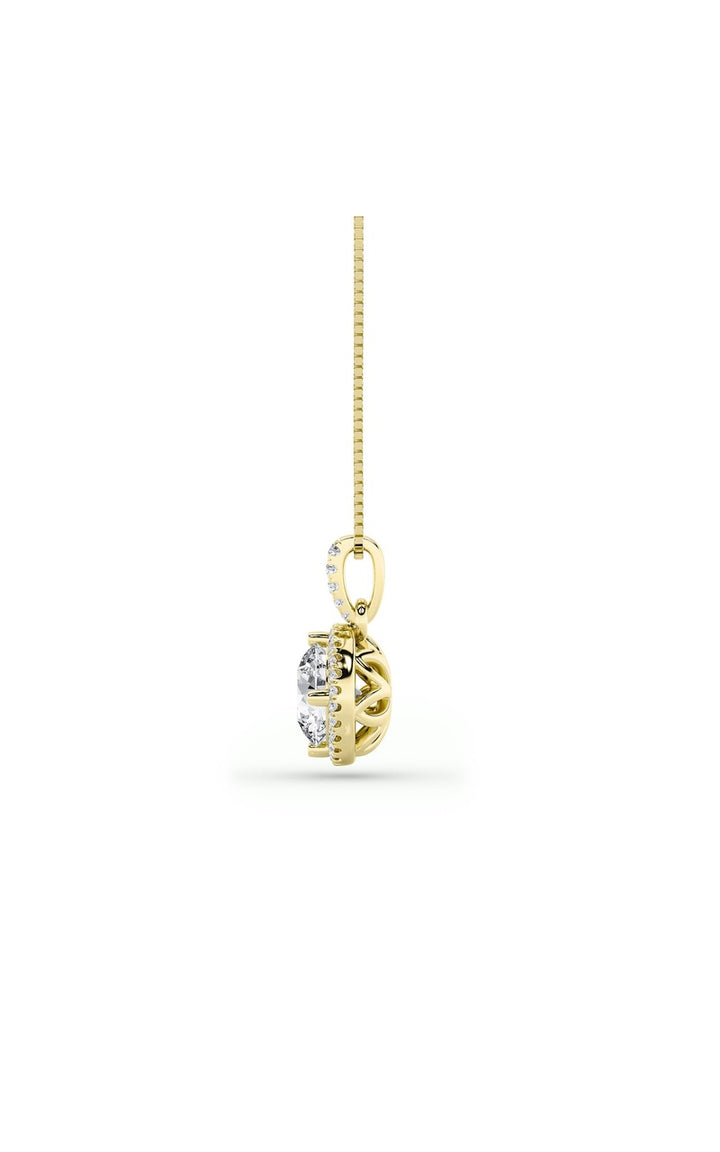 3Cttw Round Shaped Lab Grown Diamond (F/VS) Halo Pendant in 14K Gold