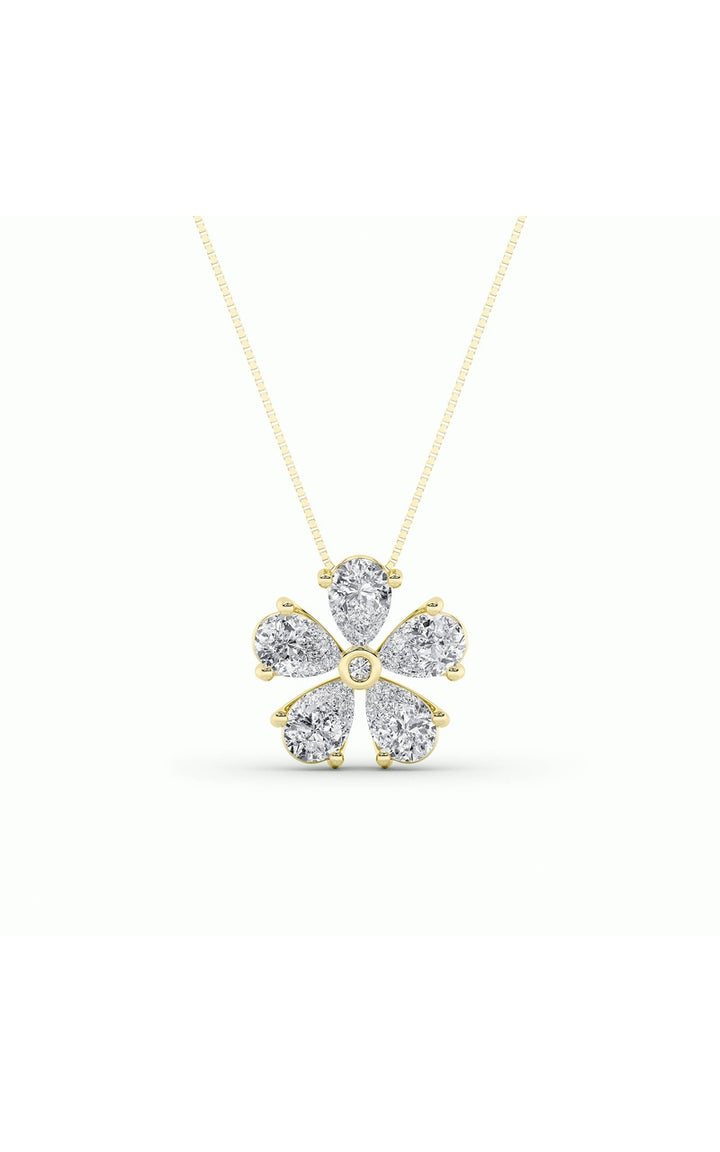 1.5Cttw Pear Shaped Lab Grown Diamond (F/VS) Floral Pendant in 14K Gold