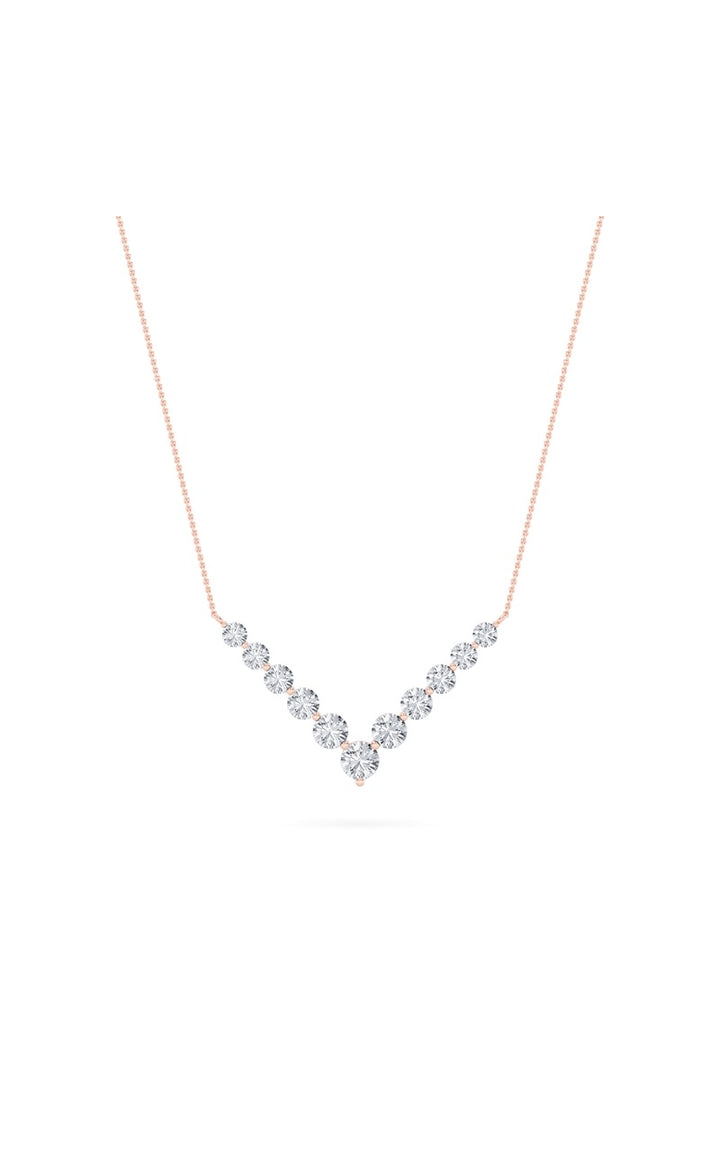 5Cttw Round Shaped Lab Grown Diamond (F/VS) Graduating V Necklace in 14K Gold