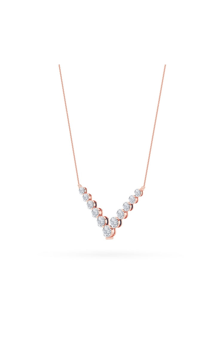 5Cttw Round Shaped Lab Grown Diamond (F/VS) Graduating V Necklace in 14K Gold