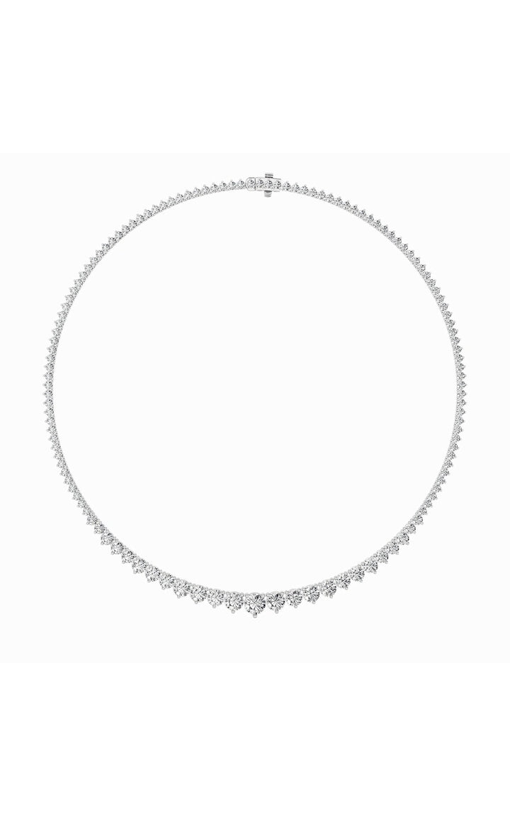 10Cttw Round Shaped Lab Grown Diamond (F/VS) Three Prong Graduating Necklace in 14K Gold