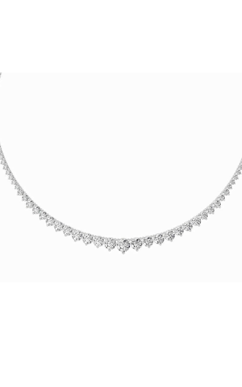 15Cttw Round Shaped Lab Grown Diamond (F/VS) Three Prong Graduating Necklace in 14K Gold