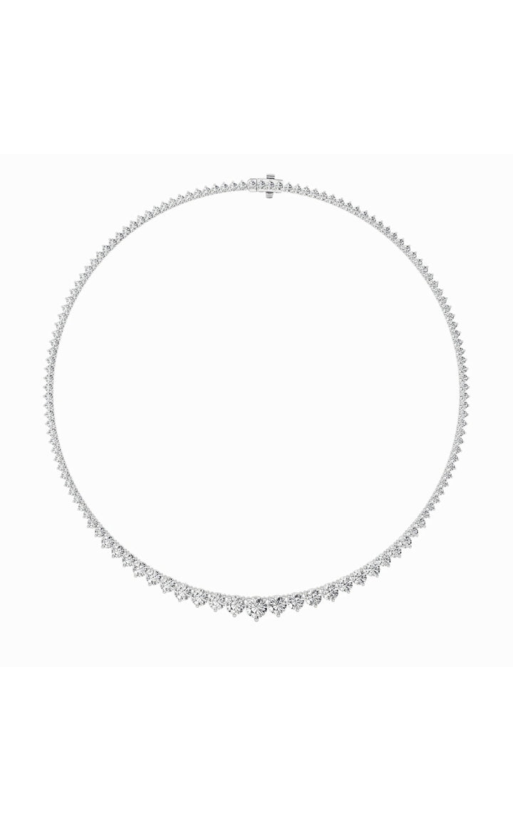 15Cttw Round Shaped Lab Grown Diamond (F/VS) Three Prong Graduating Necklace in 14K Gold