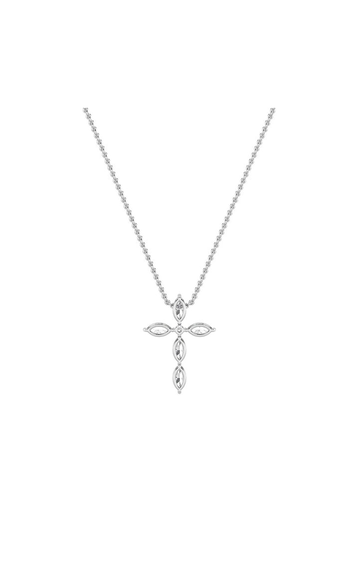 2Cttw Marquise Shaped Lab Grown Diamond (F/VS) Cross Pendant in 14K Gold